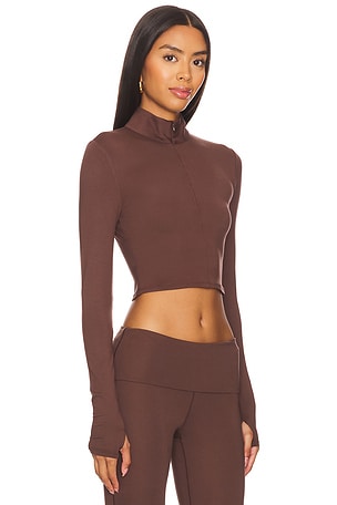 WellBeing + BeingWell LoungeWell Light Jordan Half Zip Top in Brown