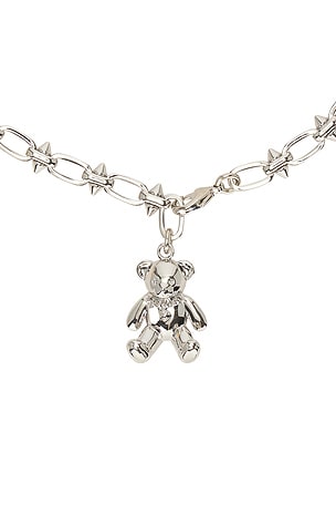 WE11DONE Teddy Pendant Spike Chain Necklace in Metallic Silver