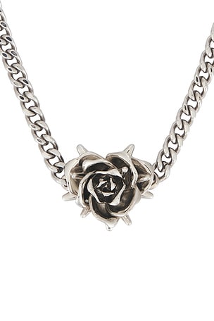 WE11DONE Spiky Rose Necklace in Metallic Silver