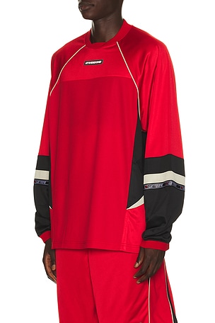 WE11DONE Logo Football Jersey in Red,Black