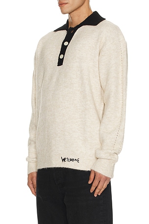 WE11DONE Brushed Contrast Knit Top in Cream. Size S. Also