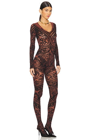 Wolford X Etro Body Tattoo Catsuit in Chocolate