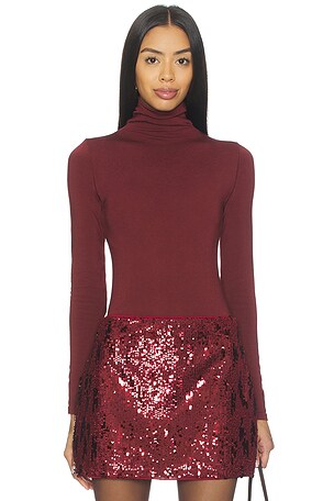 Elegance Ladies Burgundy Turtleneck Cotton Leotard / Bodysuit – Long Sleeve, Everyday Wear