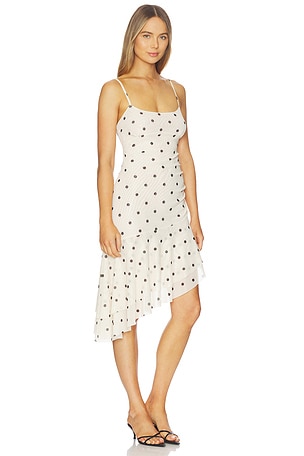 With Harper Lu Asymmetrical Frill Midi Dress in Ivory