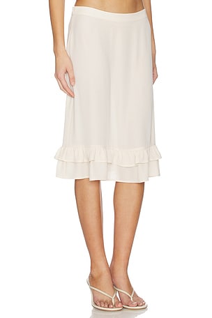 With Harper Lu Frill Midi Skirt in Ivory