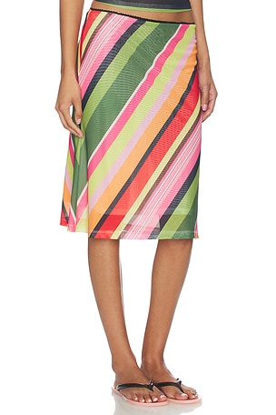 With Harper Lu Mesh Midi Skirt in Green,Pink