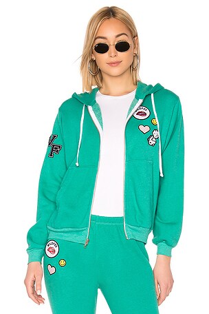 RARE NWT WILDFOX Regan Patch Zip Hoodie in Emerald 2024 Green