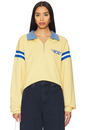 Wish Me Luck Quarter Zip Long Sleeve Polo in Yellow