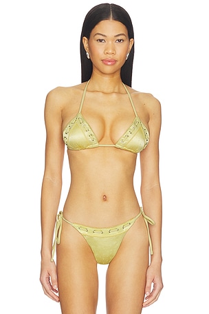 Juni Eyelet Lace Up Bikini Top With Jean