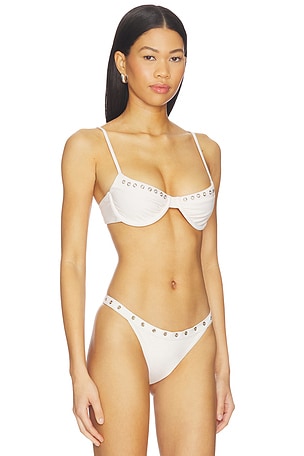 With Jean Julia Eyelet Bikini Top in White