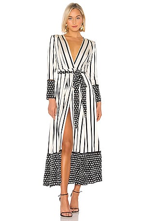 we are LEONE Contrast Maxi Dress in Black & Cream Stripe | REVOLVE