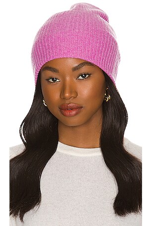 White & Warren Cashmere Plush Rib Beanie in Wisteria Heather  display picture 1