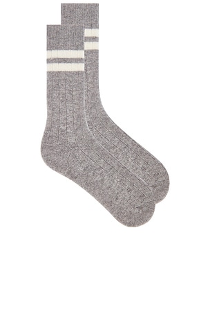 Cashmere Ribbed Striped Socks White & Warren