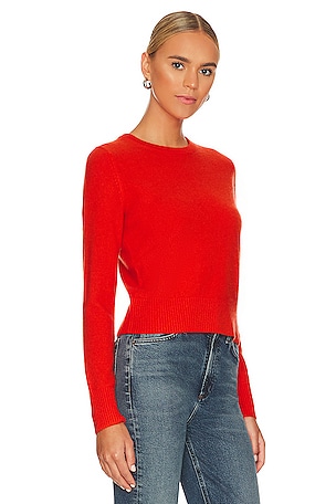 White + Warren Cashmere Shrunken Crewneck in Red