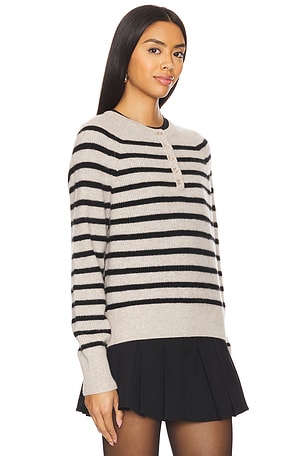 White + Warren Cashmere Ribbed Button Henley Top in Grey