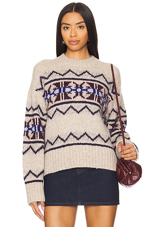 Plush Alpaca Blend Fair Isle Crewneck White + Warren