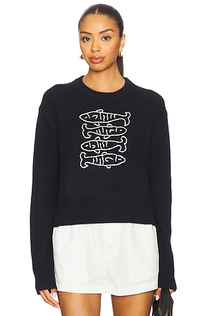 Cashmere Sardine Embroidered Crew Sweater White + Warren