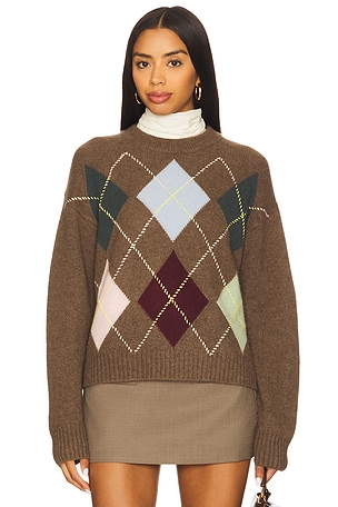 Cashmere Argyle Crew Sweater White + Warren