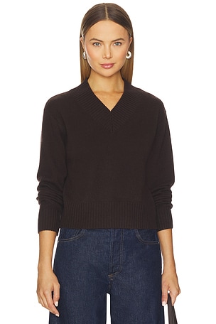 Cashmere Wide Rib Trim Vneck Top White + Warren