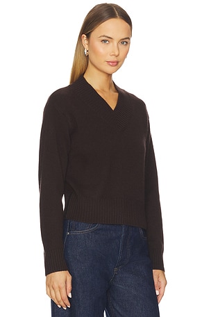 White & Warren Cashmere Wide Rib Trim Vneck Top in Black