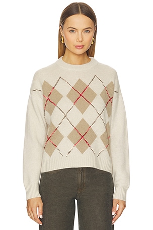 Cashmere Argyle Crew Sweater White + Warren