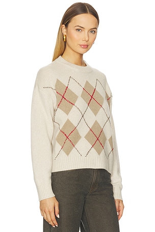 White & Warren Cashmere Argyle Crew Sweater in Neutral