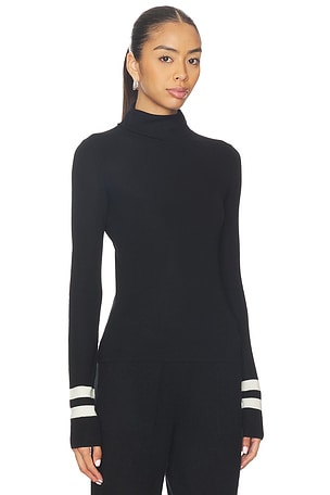 White & Warren Superfine Merino Striped Fitted Turtleneck in Black