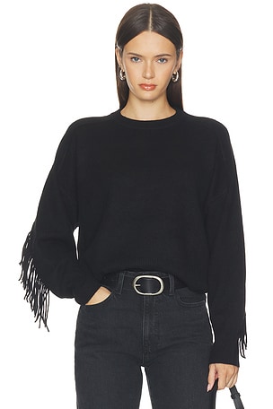 Cashmere Blend Luxe Fringe Crew Sweater White & Warren