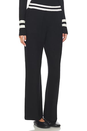 White & Warren Cashmere Striped Wide Leg Pant in Black