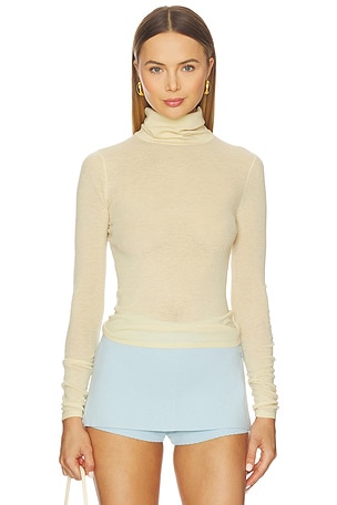 Superfine Cashmere Blend Turtleneck Top White + Warren