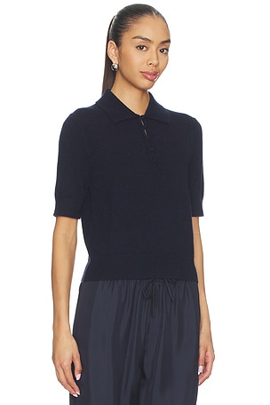 White & Warren Cashmere Button Polo in Navy