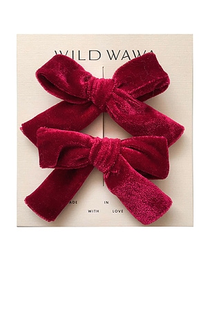 Wild Wawa Velvet Bow Clip Set in Burgundy