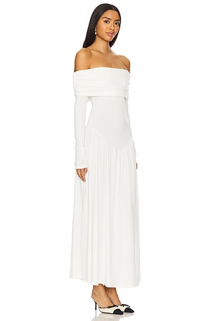 WeWoreWhat Off Shoulder Ruched Midi Dress in Ivory