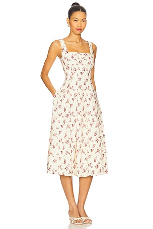 WeWoreWhat x REVOLVE Corset Pleated Midi Dress in Cream