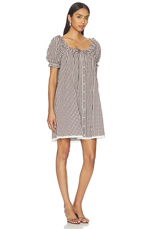 WeWoreWhat Puff Sleeve Button Up Mini Dress in Brown