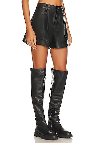 WeWoreWhat Faux Leather Cuffed Short in Black