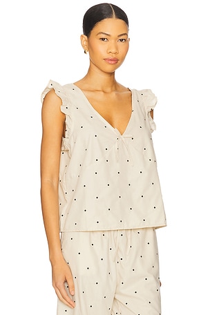 WeWoreWhat Ruffle Sleeve Boxy Top in Tan