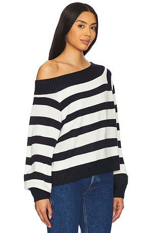 WeWoreWhat Off Shoulder Sweater in White,Navy