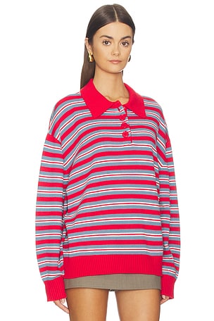 WeWoreWhat Henley Pull Over Sweatshirt in Red,Blue