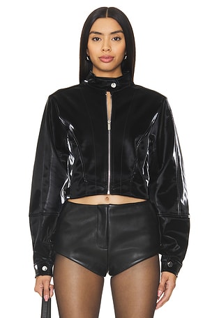 Faux Patent Leather Cropped Moto Jacket WeWoreWhat
