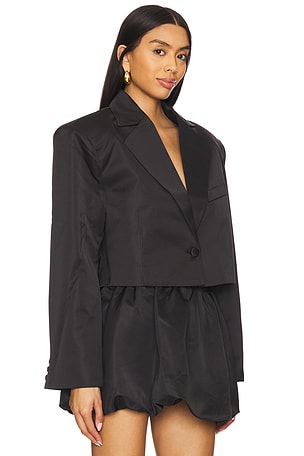 WeWoreWhat Cropped Satin Blazer in Black