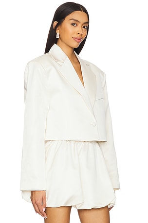 WeWoreWhat Cropped Satin Blazer in Ivory