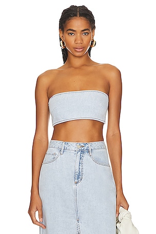 WeWoreWhat Flare Bell Short in Light Wash | REVOLVE