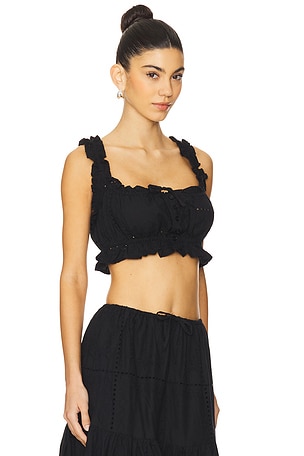 WeWoreWhat Ruffle Button Crop Top in Black