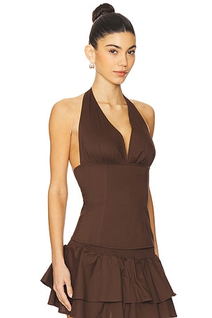 WeWoreWhat Halter Neck Corset Top in Brown