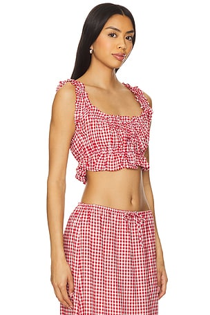 WeWoreWhat Ruffle Button Up Top in Red