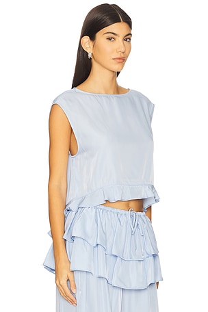WeWoreWhat Boat Neck Ruffle Top in Blue