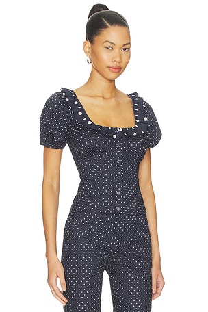 WeWoreWhat Ruffle Button Up Top in Navy
