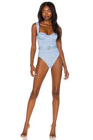 WeWoreWhat Vintage Danielle One Piece in Denim Texture Light Wash