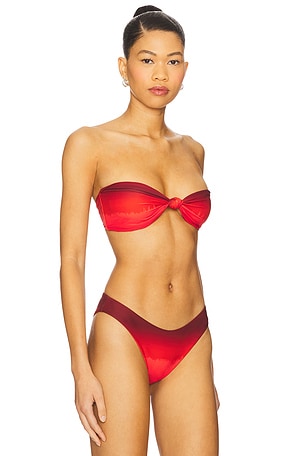 WeWoreWhat Ruched Tie Bandeau Bikini Top in Red
